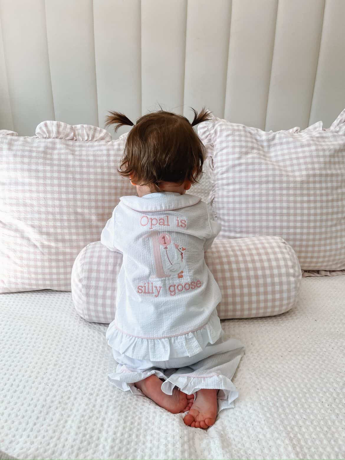 One Silly Goose - Girls White Frill Seersucker Pjs
