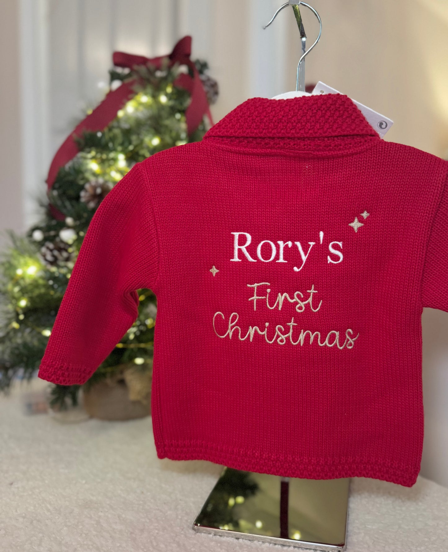 Personalised Baby First Christmas Cardigan - Red