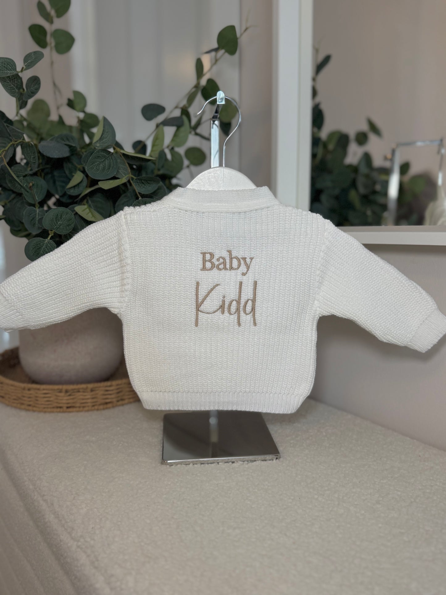 Knitted Personalised Baby Cardigan - White