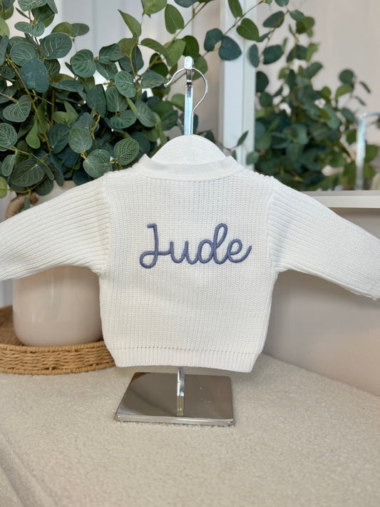 Knitted Personalised Baby Cardigan - White