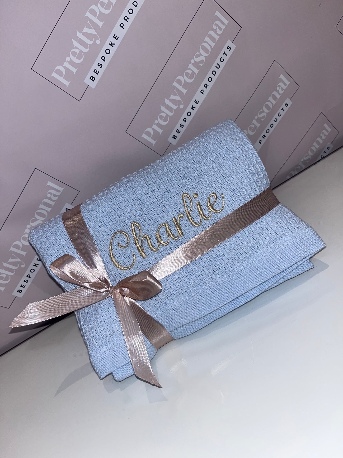 Personalised Baby Blanket  - Waffle Style Baby Blue