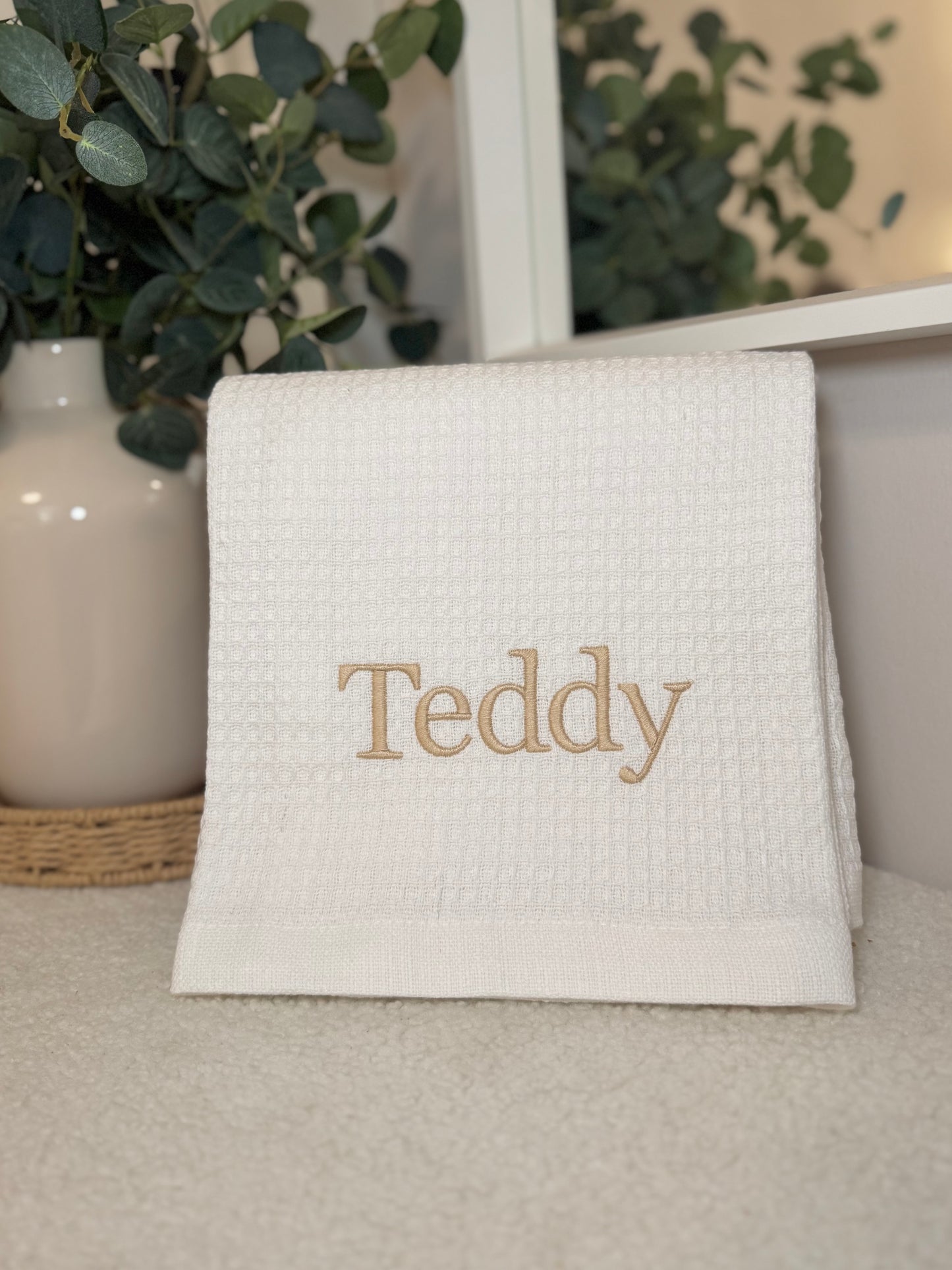 Personalised Baby Blanket  - Waffle Style White