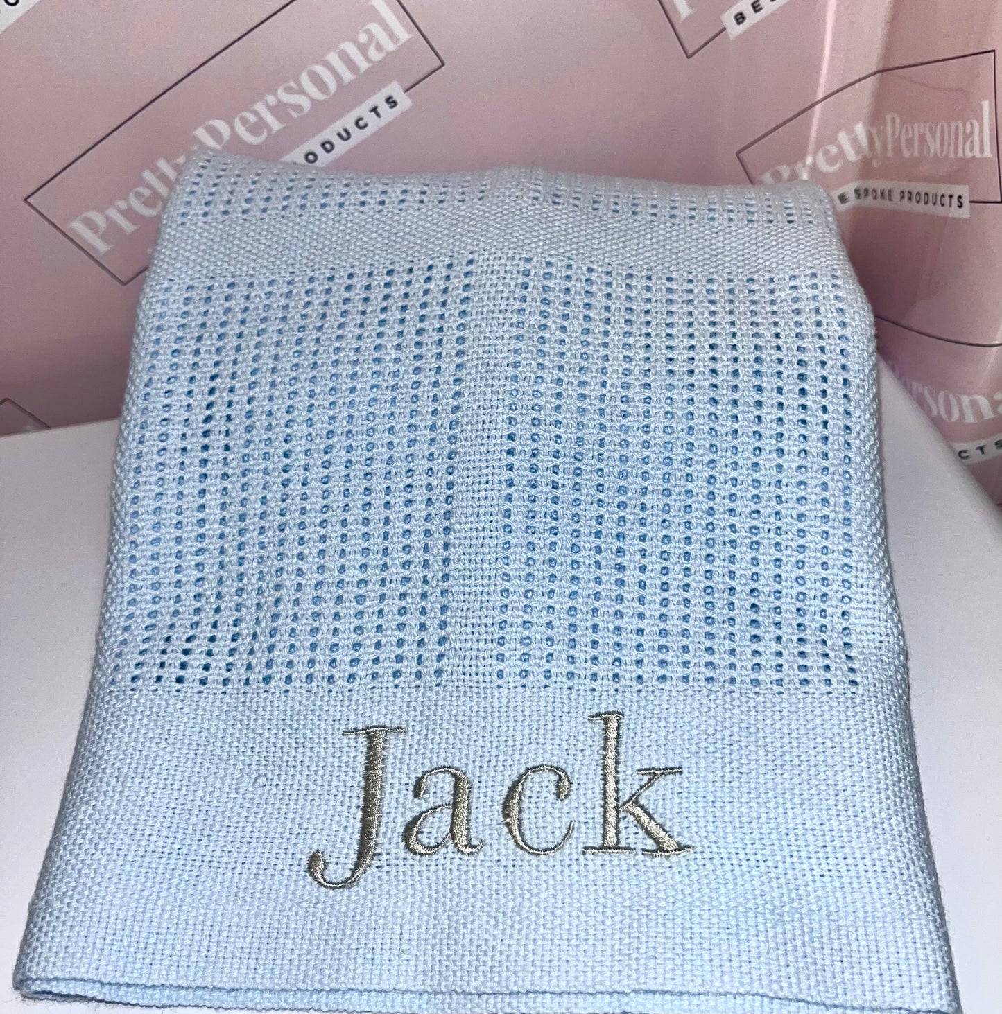 Personalised Blue Cellular Baby Blanket