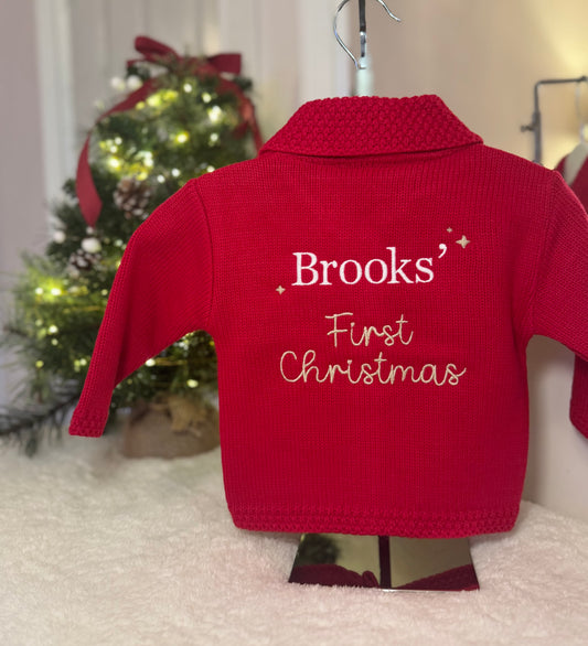 Personalised Baby First Christmas Cardigan - Red