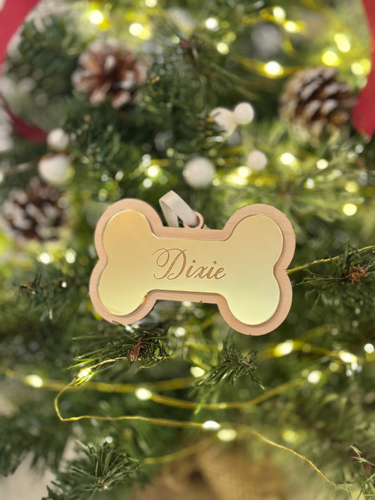Christmas Dog Bone Bauble - Gold