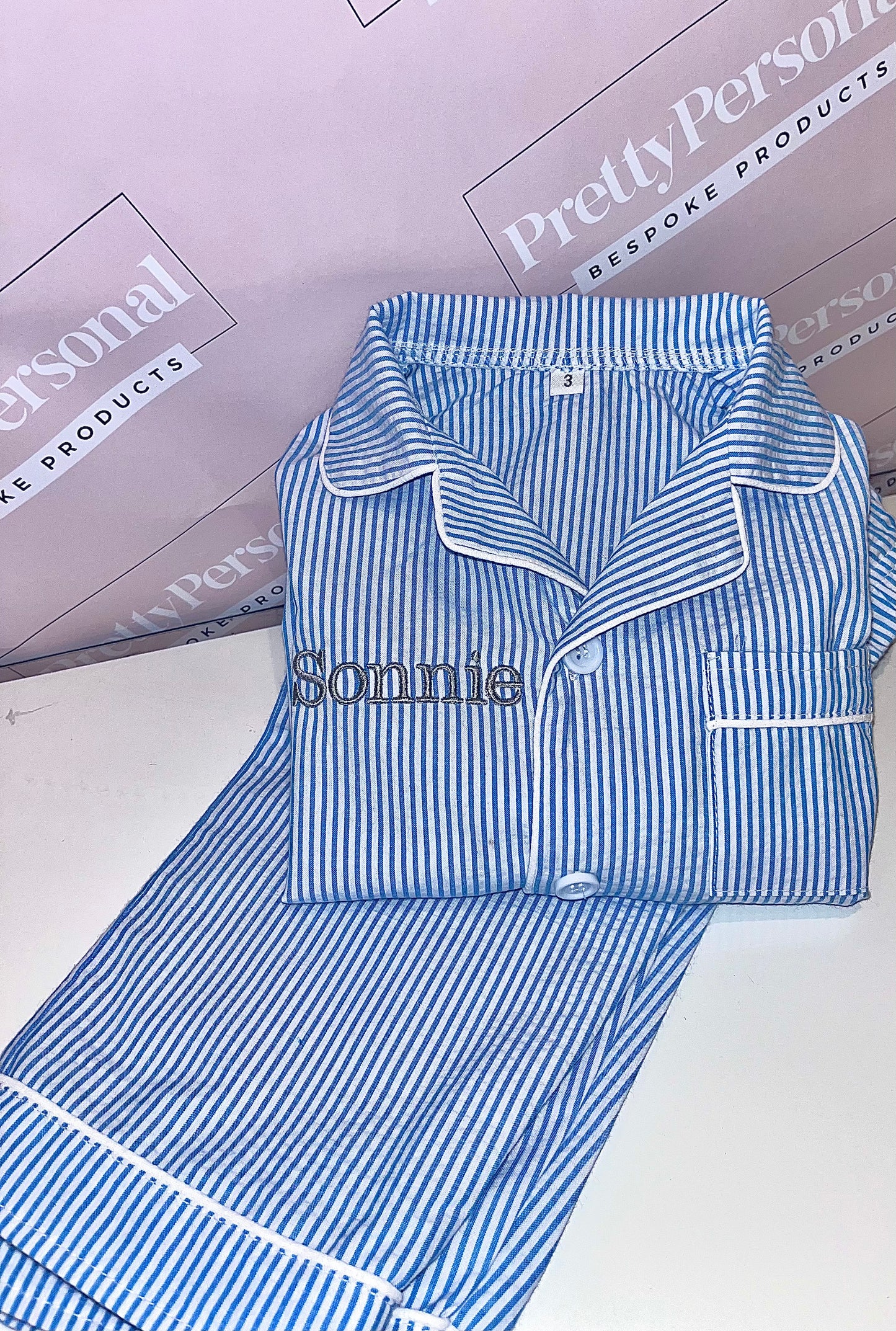 Personalised Boy's Blue Pinstripe Pyjamas