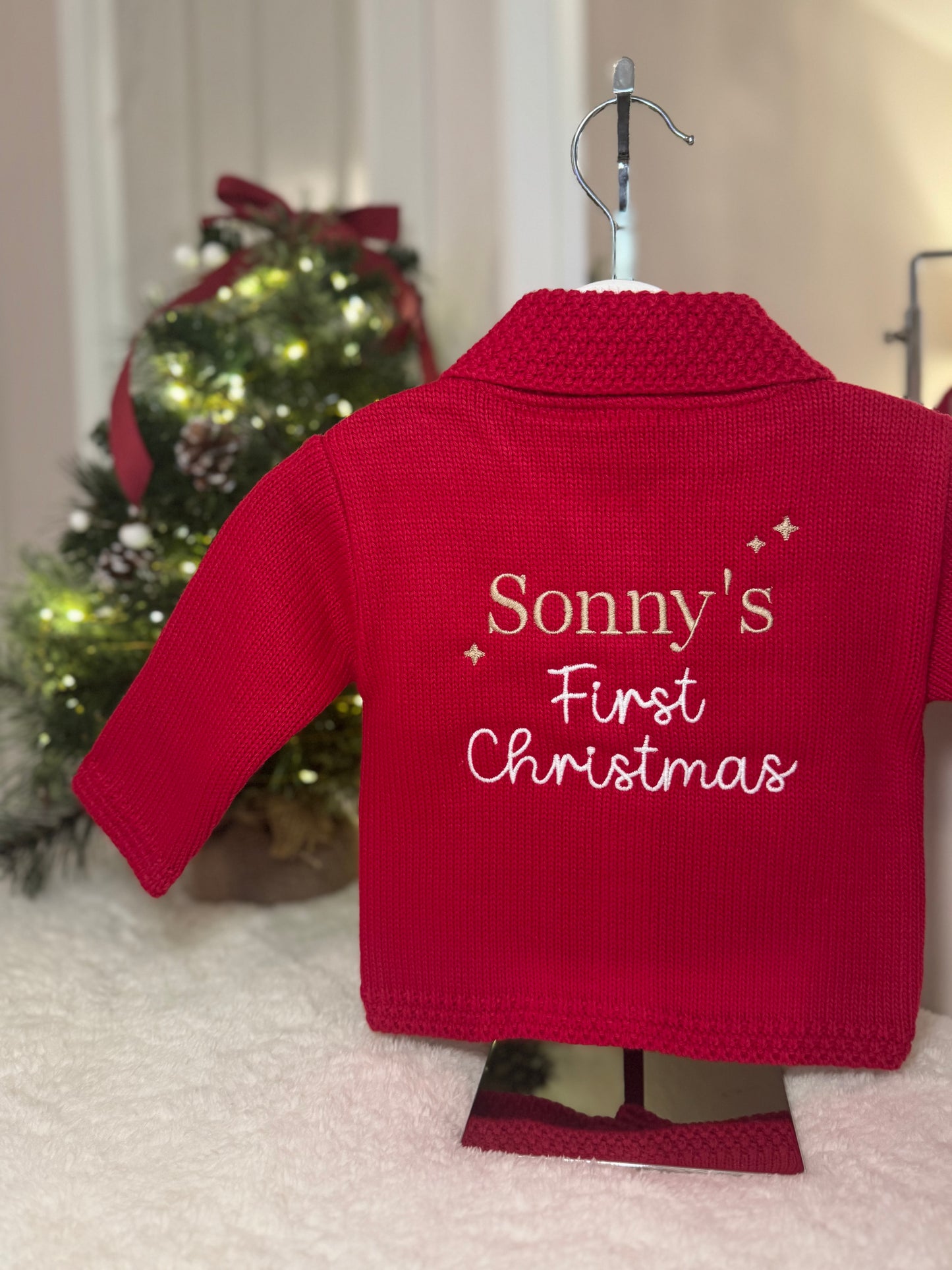 Personalised Baby First Christmas Cardigan - Red