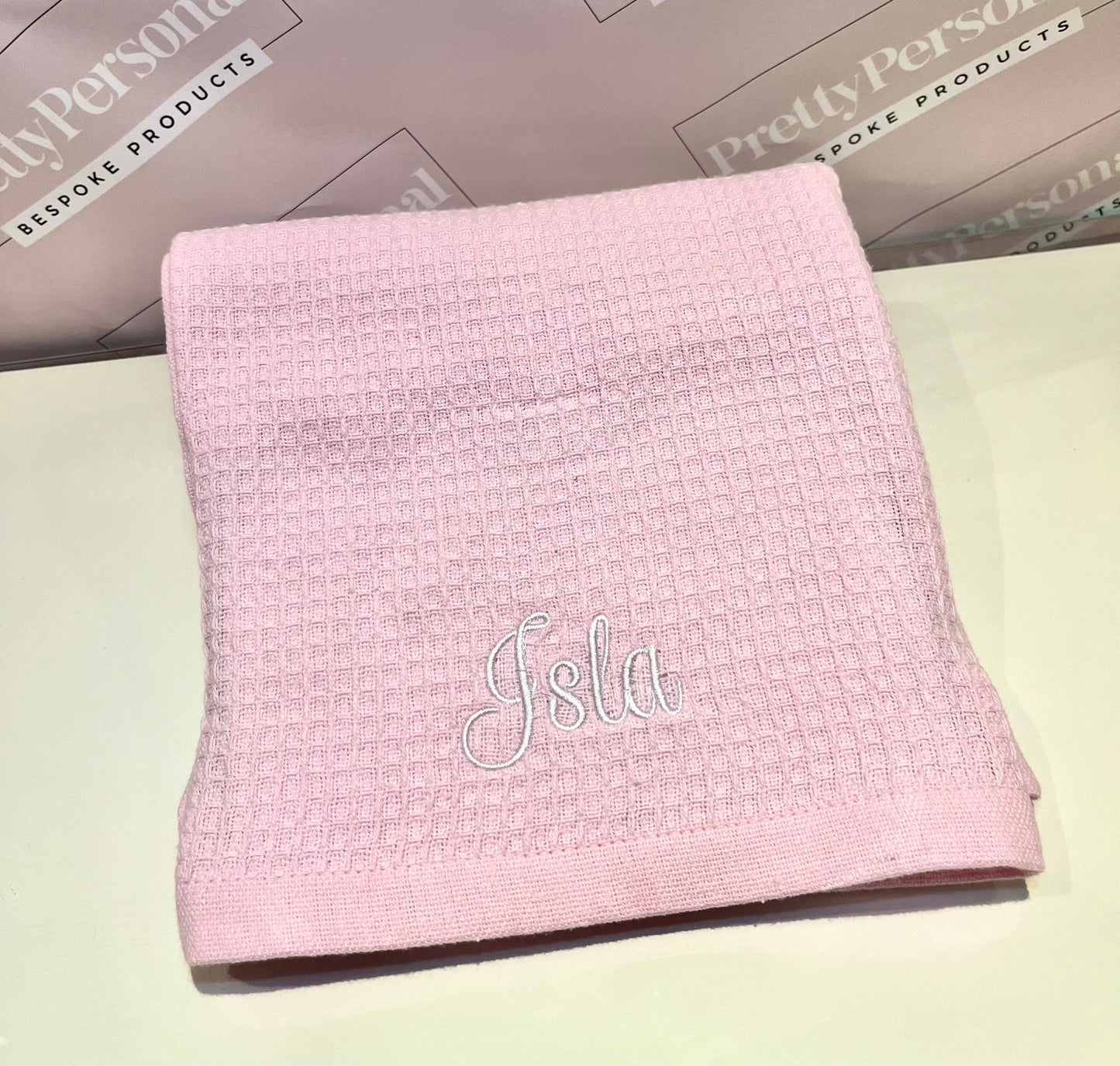 Personalised Baby Blanket  - Waffle Style Pink