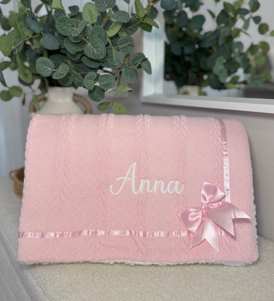 Sherpa Lined Chevron Knit Baby Blanket - Pink