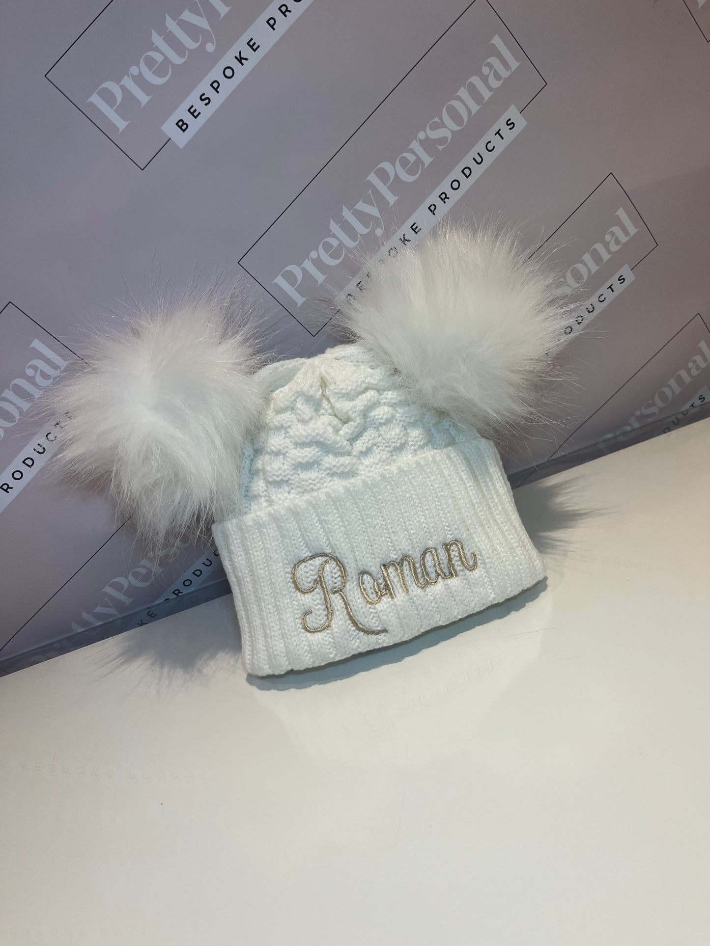 Embroidered Double Pom Winter Hat