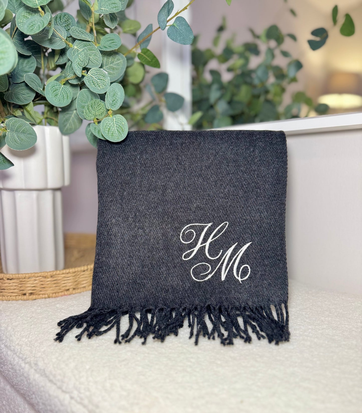 Personalised Luxury Scarf - Charcoal with Script