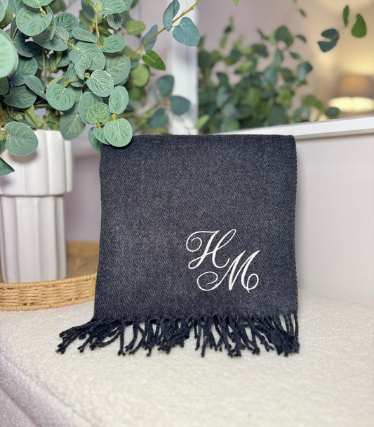 Personalised Luxury Scarf - Charcoal with Script
