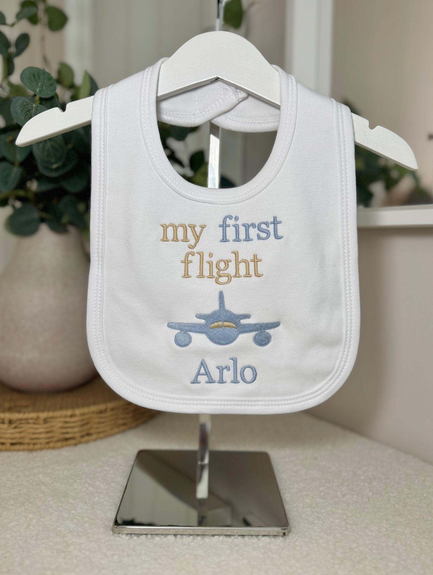 My First Flight Embroidered Bib - Blue