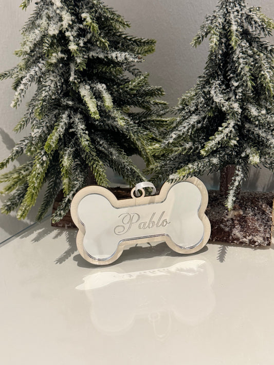 Christmas Dog Bone Bauble - Silver