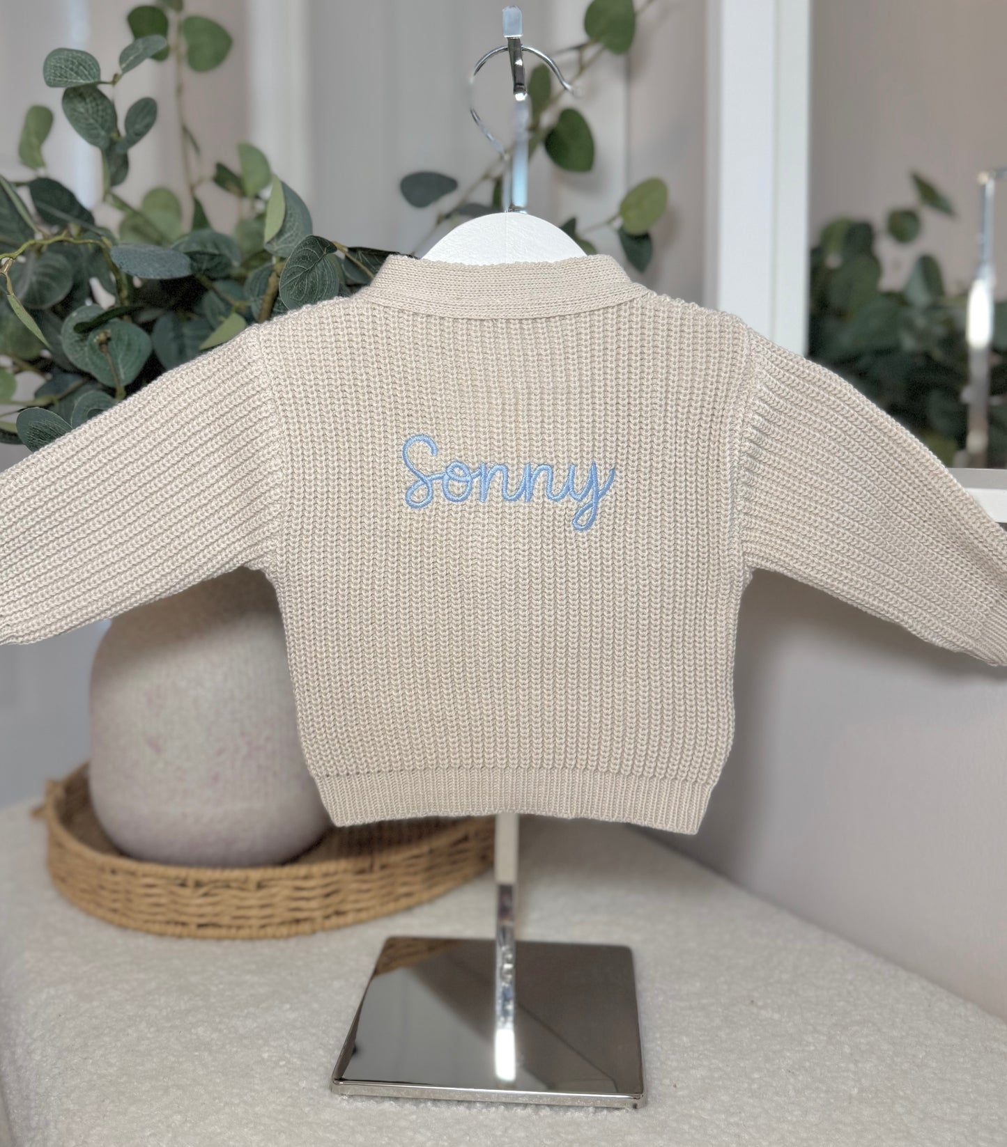 Knitted Personalised Baby Cardigan - Beige