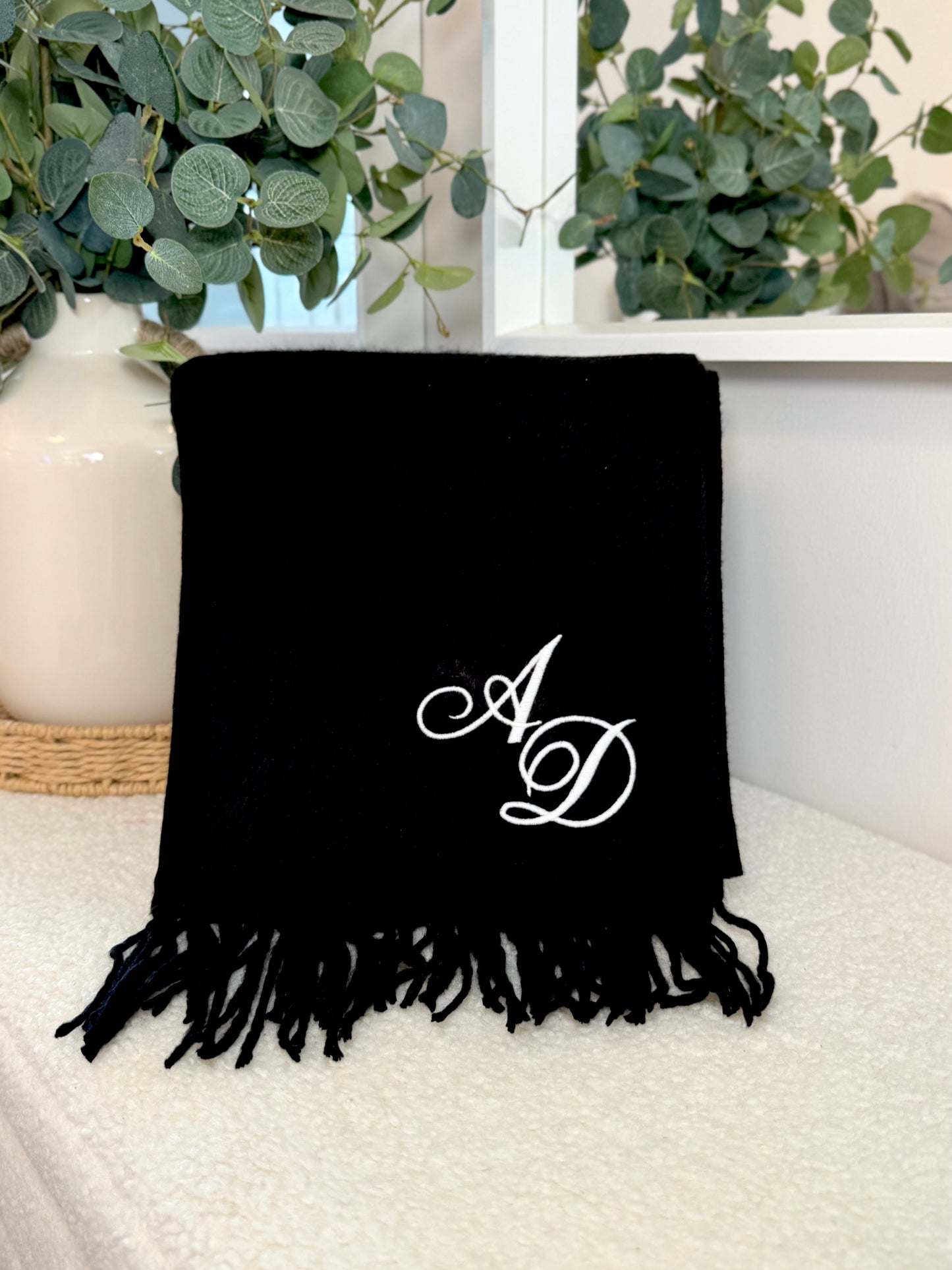 Personalised Luxury Scarf - Black with Script