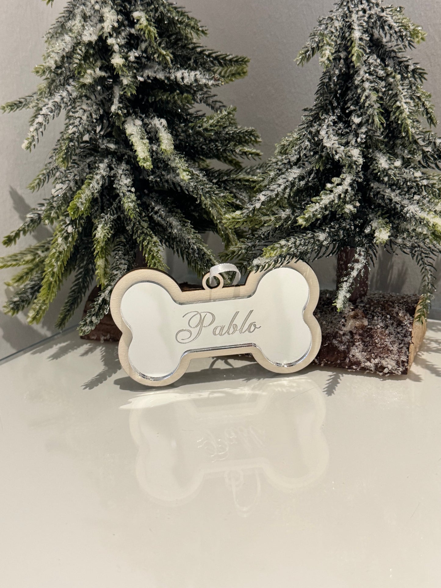 Christmas Dog Bone Bauble - Silver