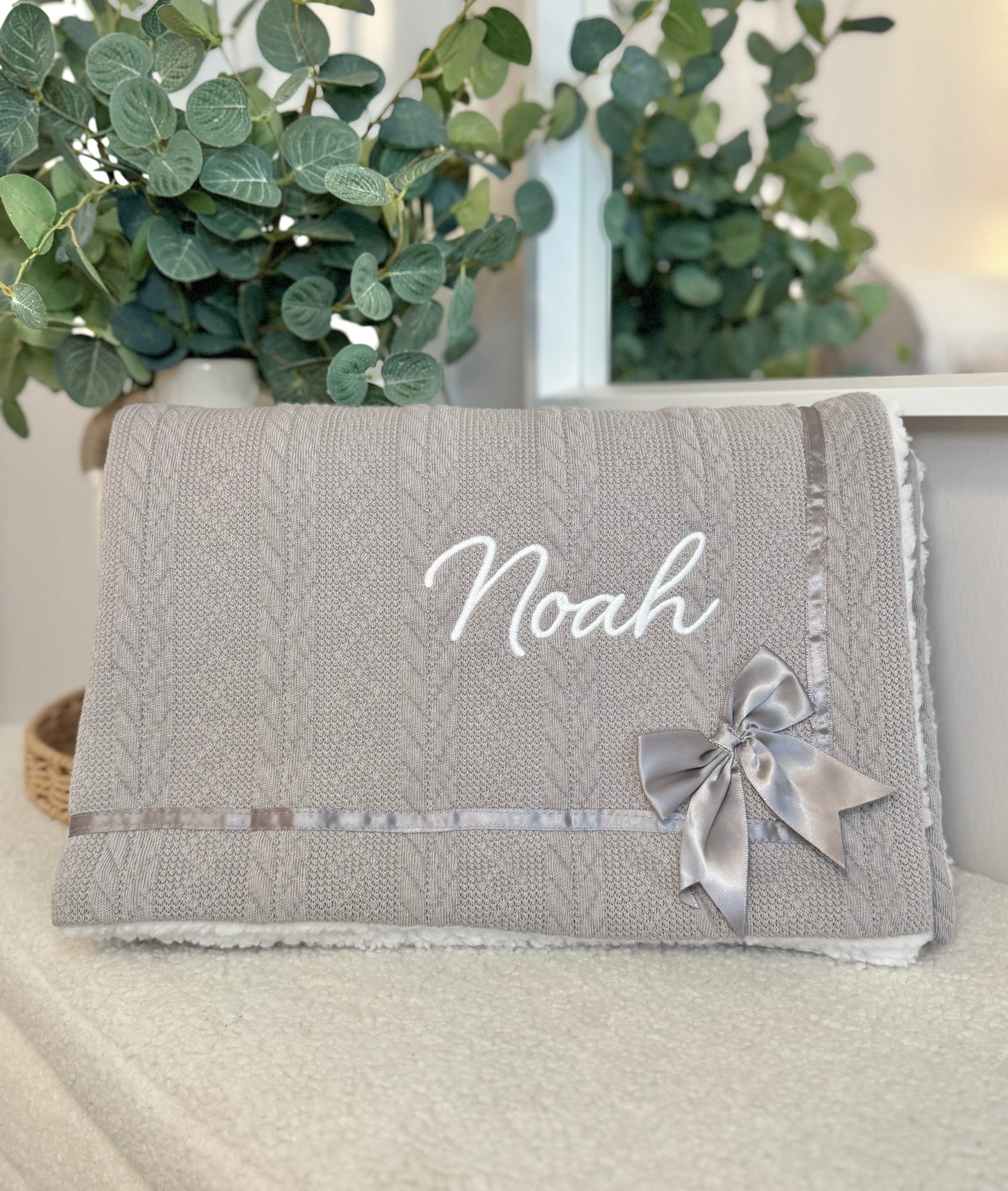 Sherpa Lined Chevron Knit Baby Blanket - Grey