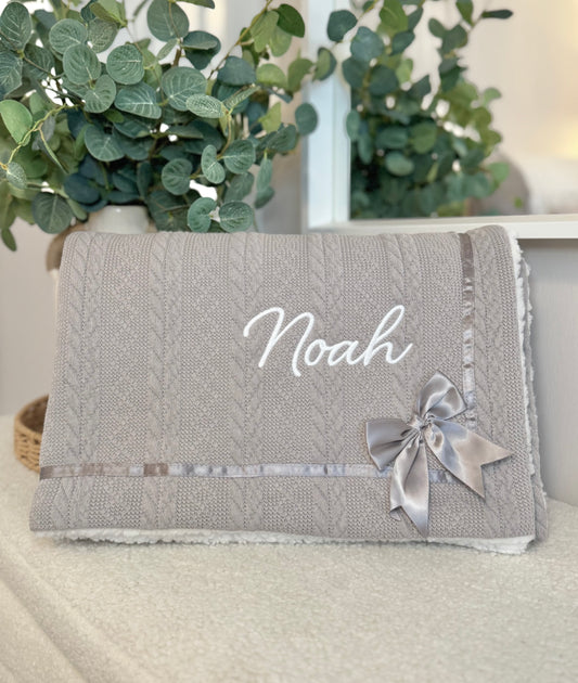 Sherpa Lined Chevron Knit Baby Blanket - Grey