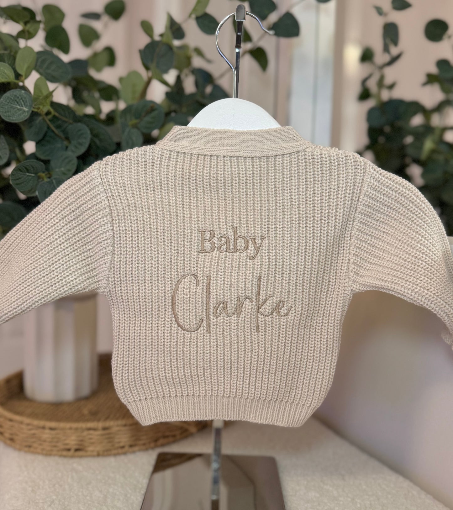 Knitted Personalised Baby Cardigan - Beige