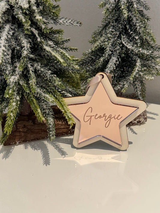 Personalised Star Christmas Bauble - Rose Gold