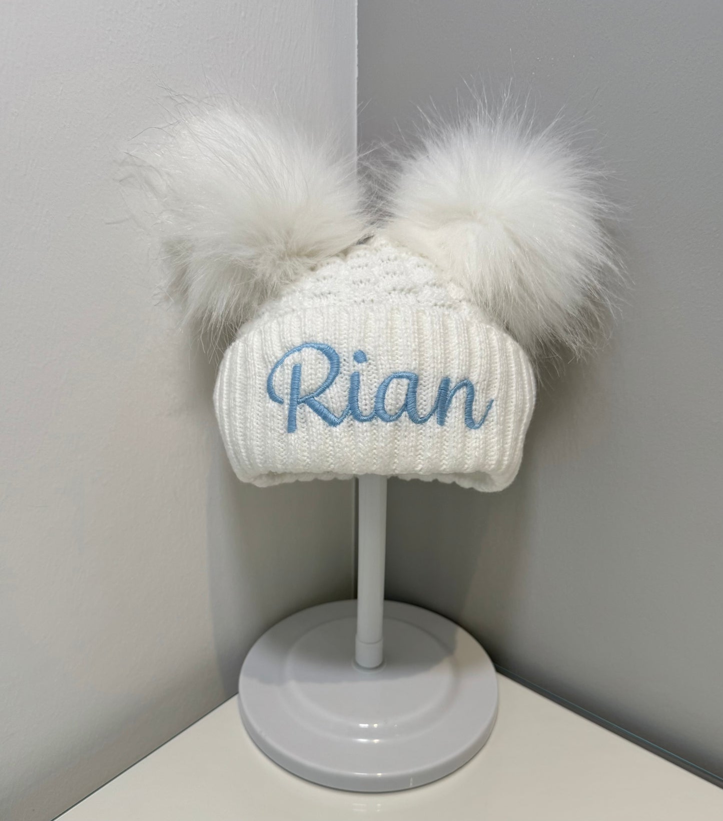 Embroidered Double Pom Winter Hat