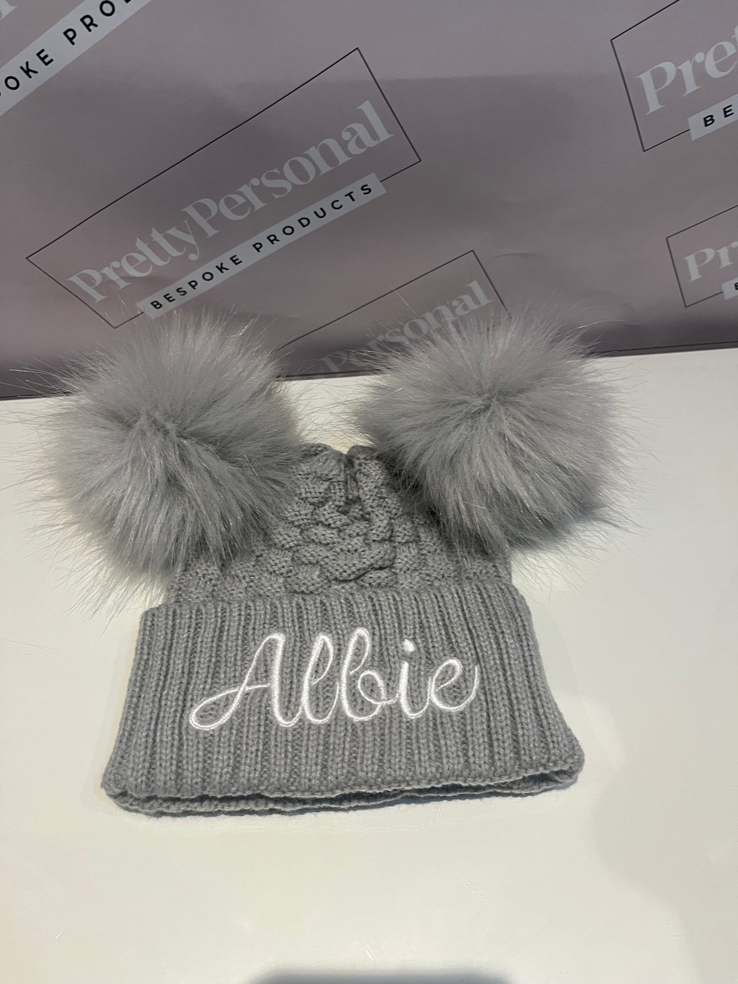 Embroidered Double Pom Winter Hat