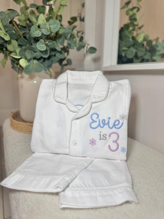 White Brushed Cotton PJs - Fully customisable - Frozen theme