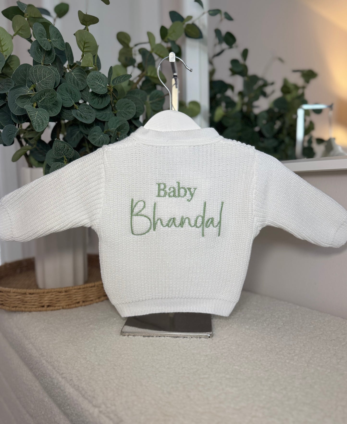 Knitted Personalised Baby Cardigan - White