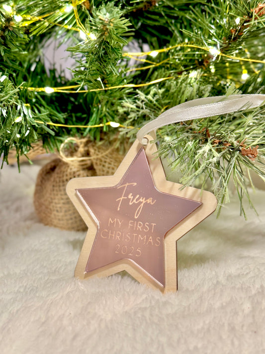 My First Christmas Star Bauble - Rose Gold