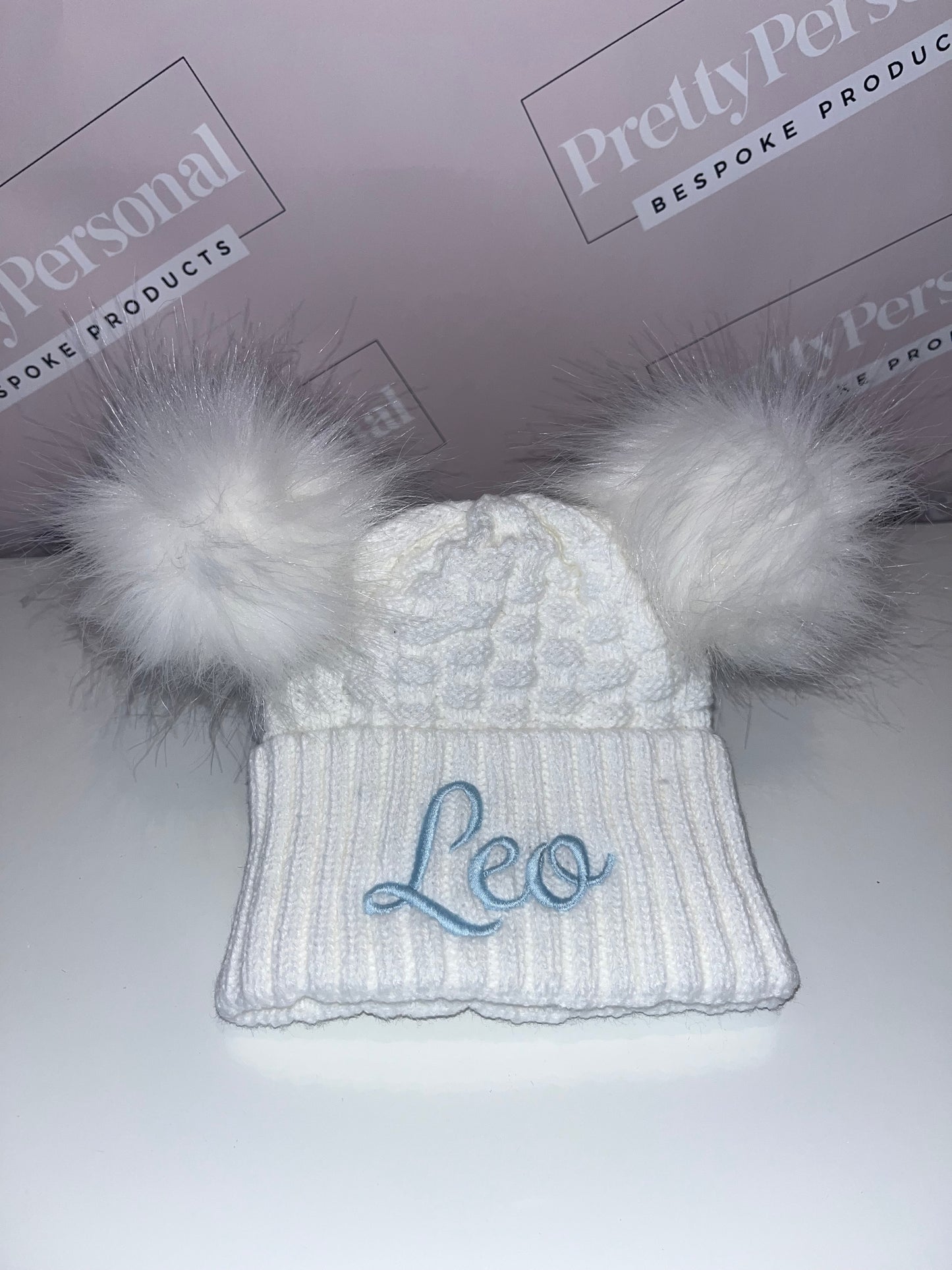 Embroidered Double Pom Winter Hat