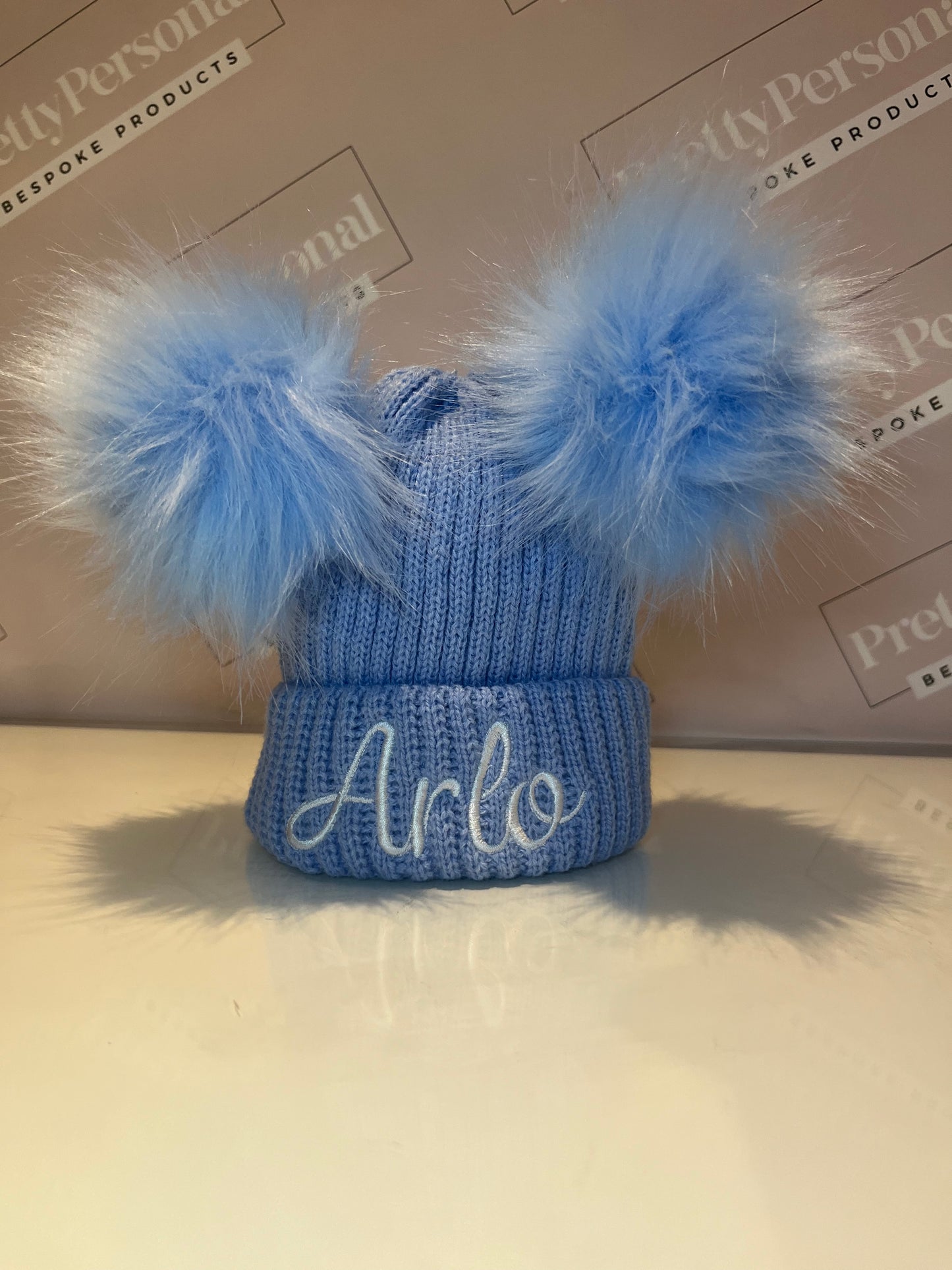 Embroidered Double Pom Winter Hat