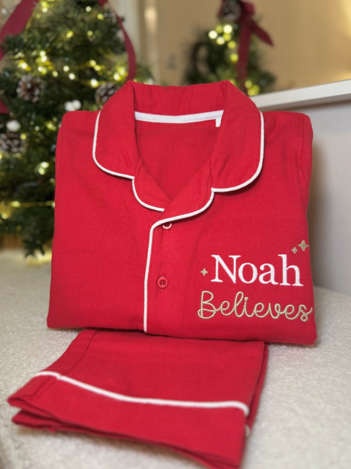 Personalised Children's Christmas Pyjamas - Red  Brushed Cotton