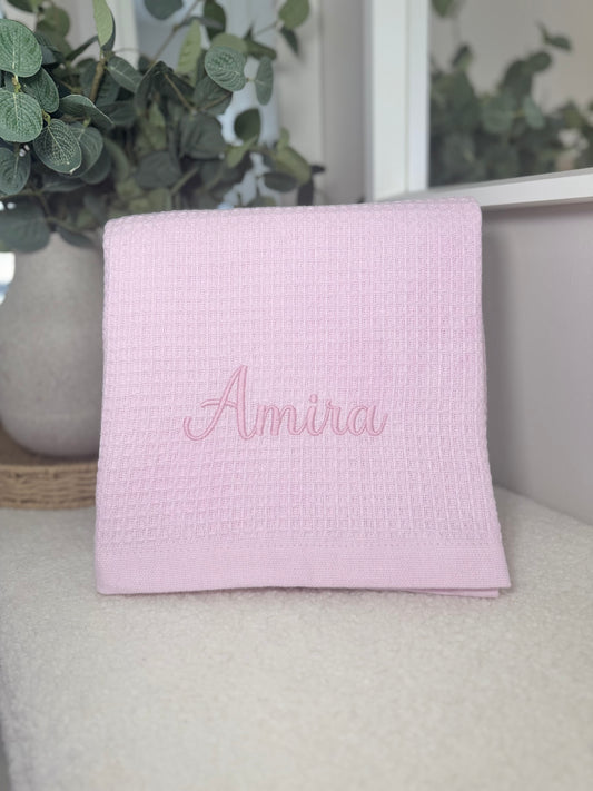 Personalised Baby Blanket  - Waffle Style Pink