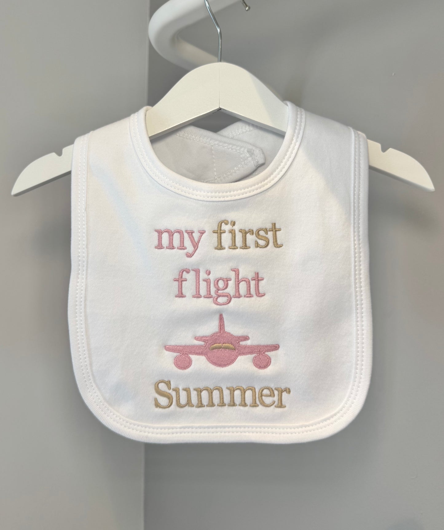 My First Flight Embroidered Bib - Pink
