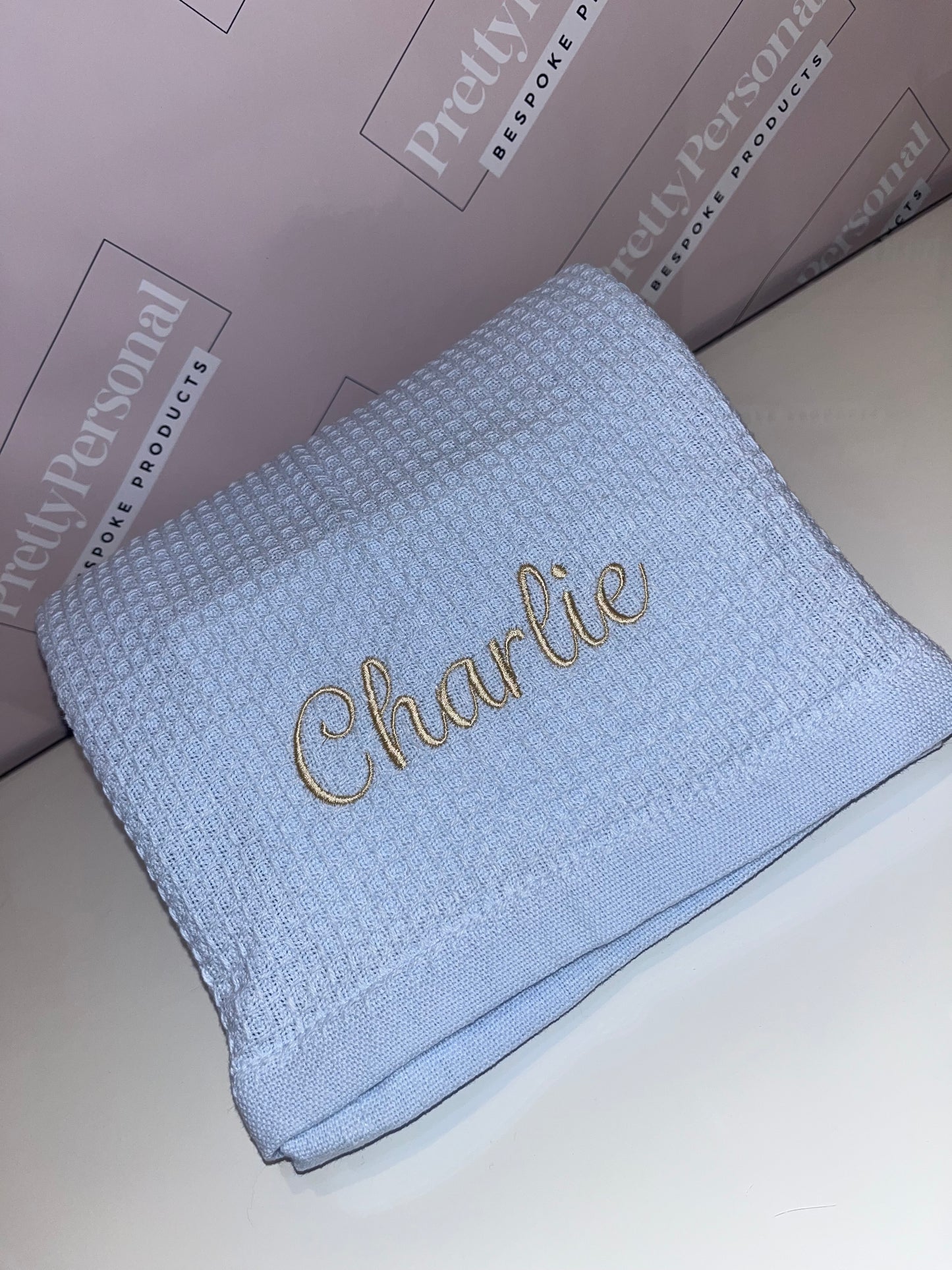 Personalised Baby Blanket  - Waffle Style Baby Blue