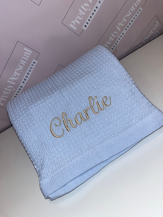 Personalised Baby Blanket  - Waffle Style Baby Blue