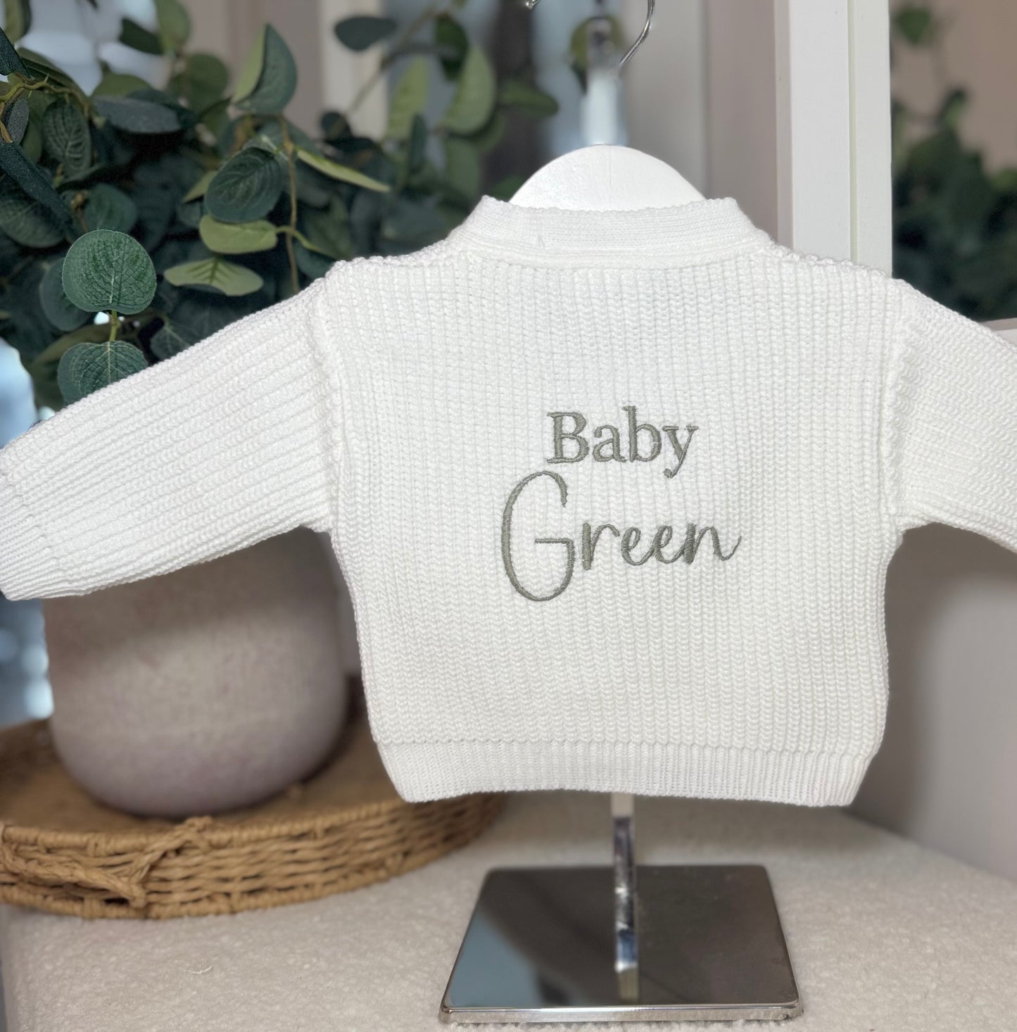Knitted Personalised Baby Cardigan - White