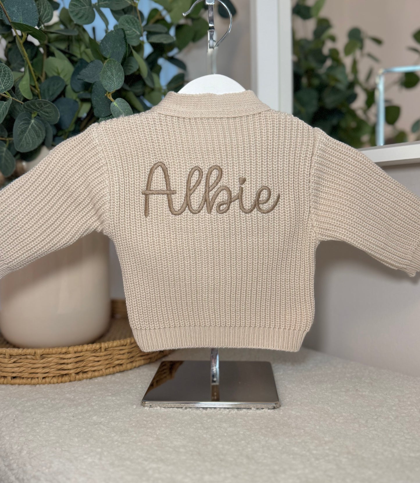 Knitted Personalised Baby Cardigan - Beige