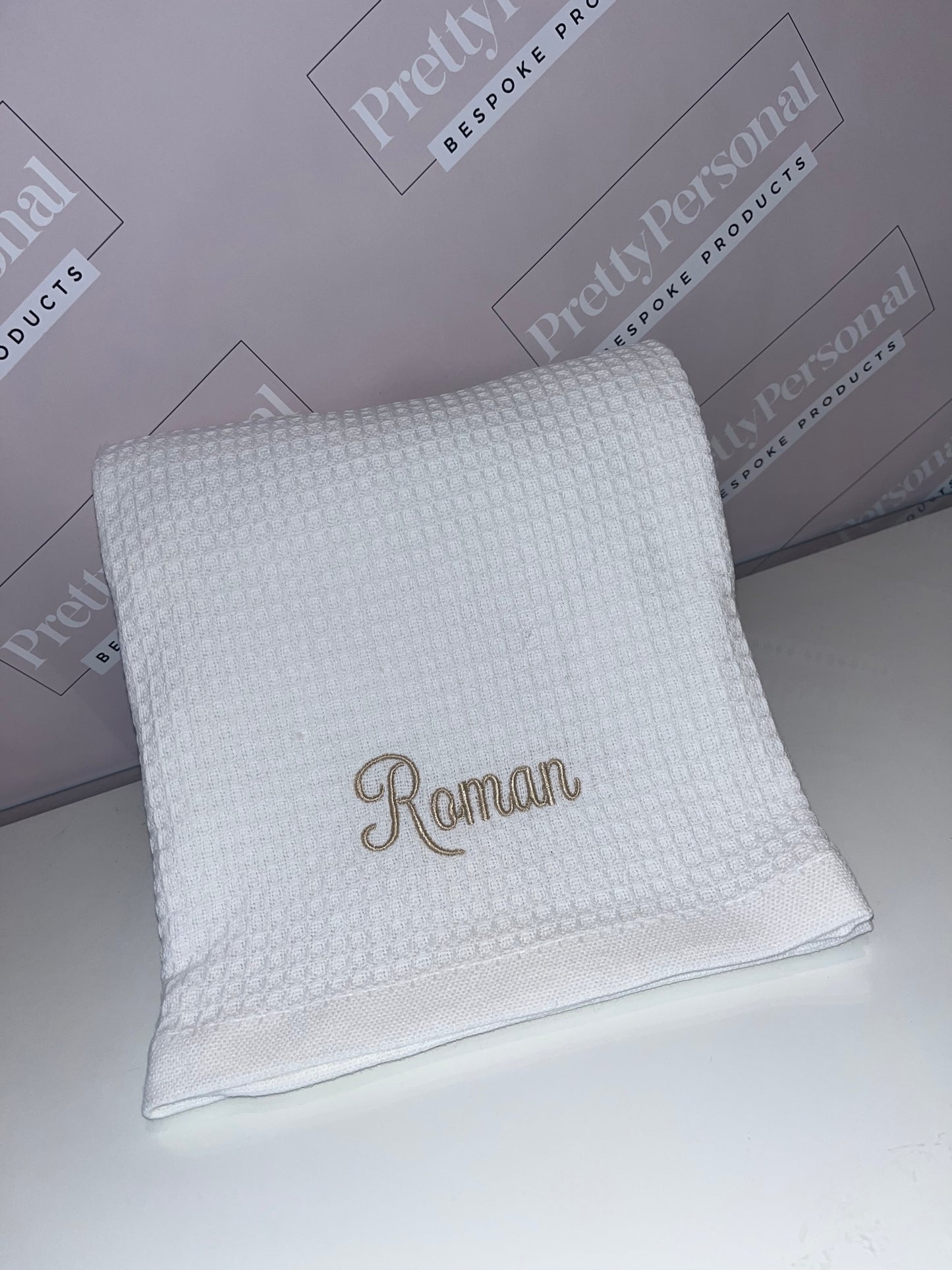 Personalised Baby Blanket  - Waffle Style White